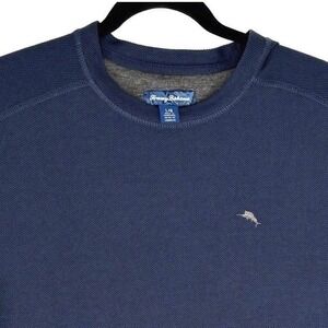 Tommy Bahama Waffle Knit Men Long Sleeve Crew Neck Shirt Large Navy Blue, Casual